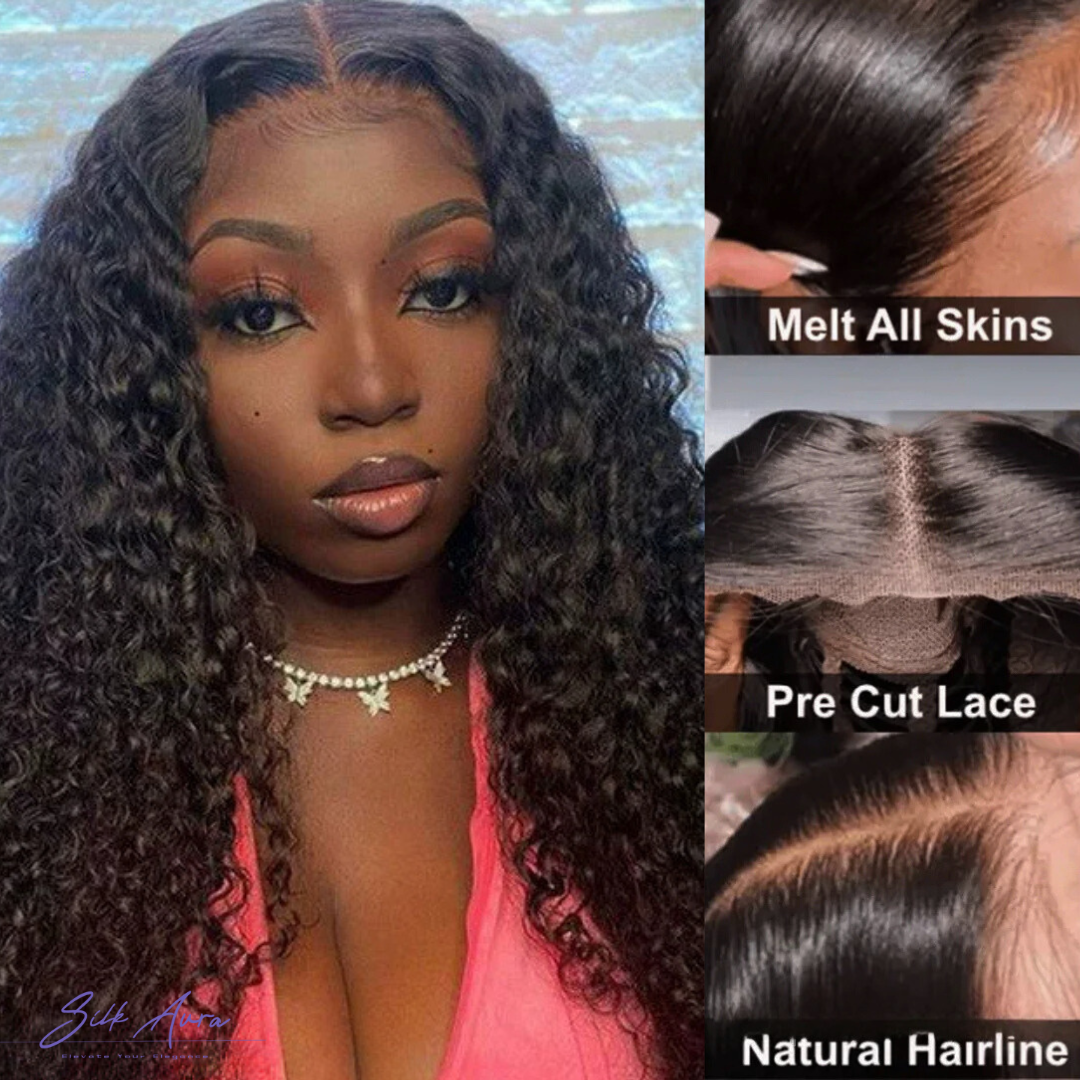 【Wear to Go】Silk Aura Pre-cut Lace Glueless Water Wave Black Human Hair Wig 4x4 Details