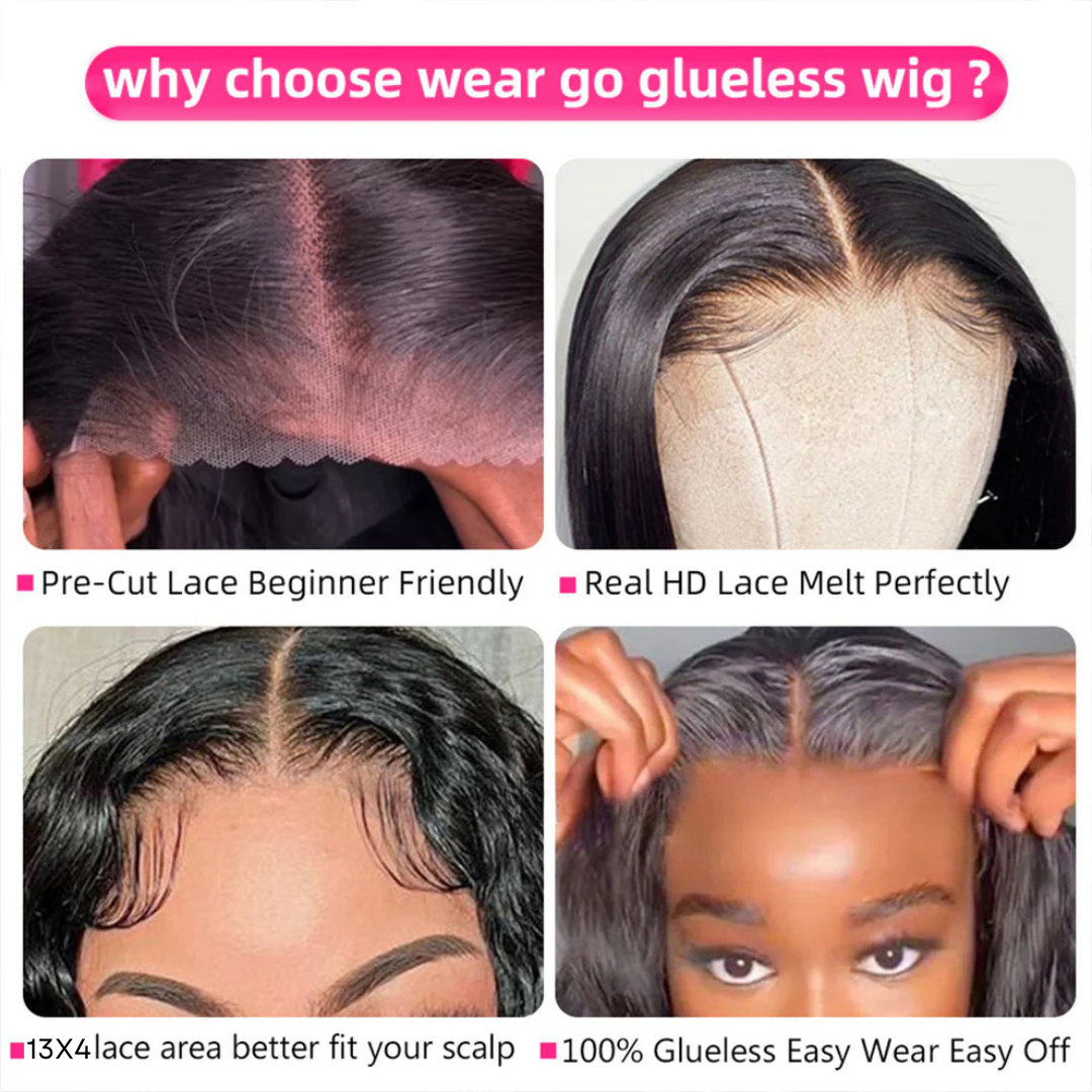 Why Choose【Wear to Go】Silk Aura Pre-cut Lace Glueless Water Wave Black Human Hair Wig 4x4 